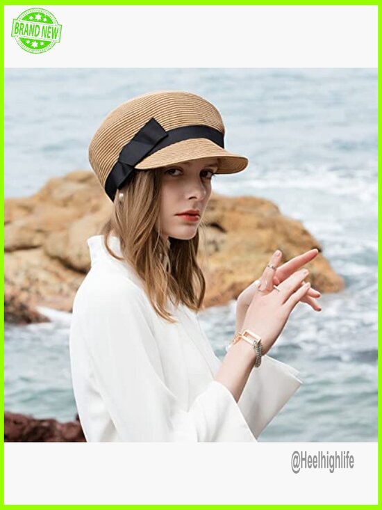 Straw Newsboy Cap with Bowknot, Beach Hat Visor, Lightweight Polyester main image 5